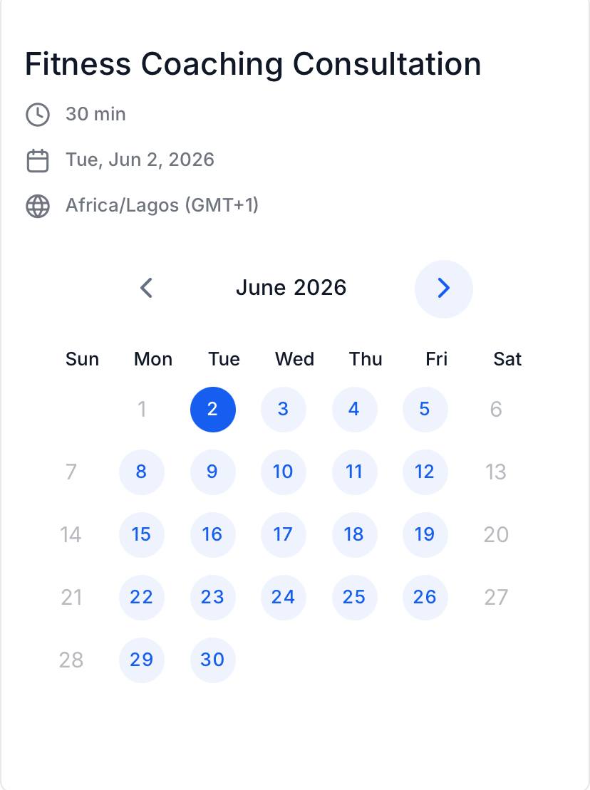 Fitness Coaching Consultation Calendar