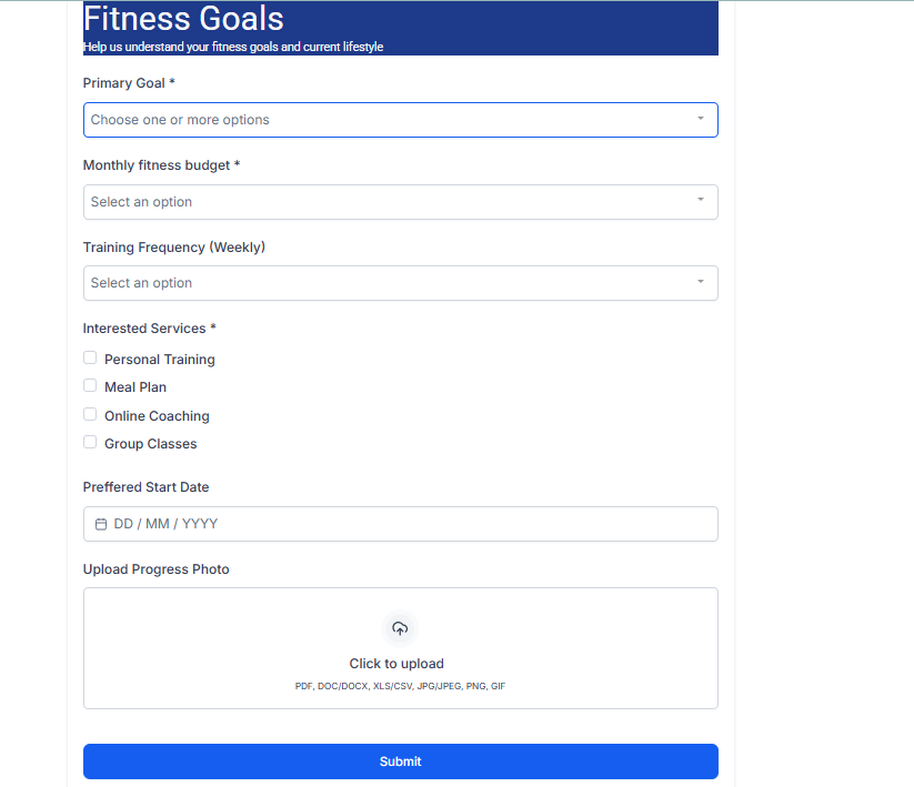 Fitness Goals Form